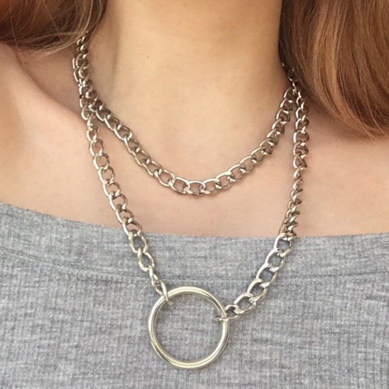 Round Circle Double Chain Necklace