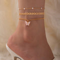 Doubled Layered pink butterfly Anklet Women Jewelry