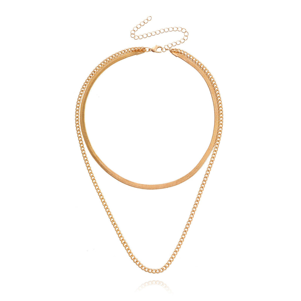 Herringbone Rope Twist Double Chain Layered Necklace