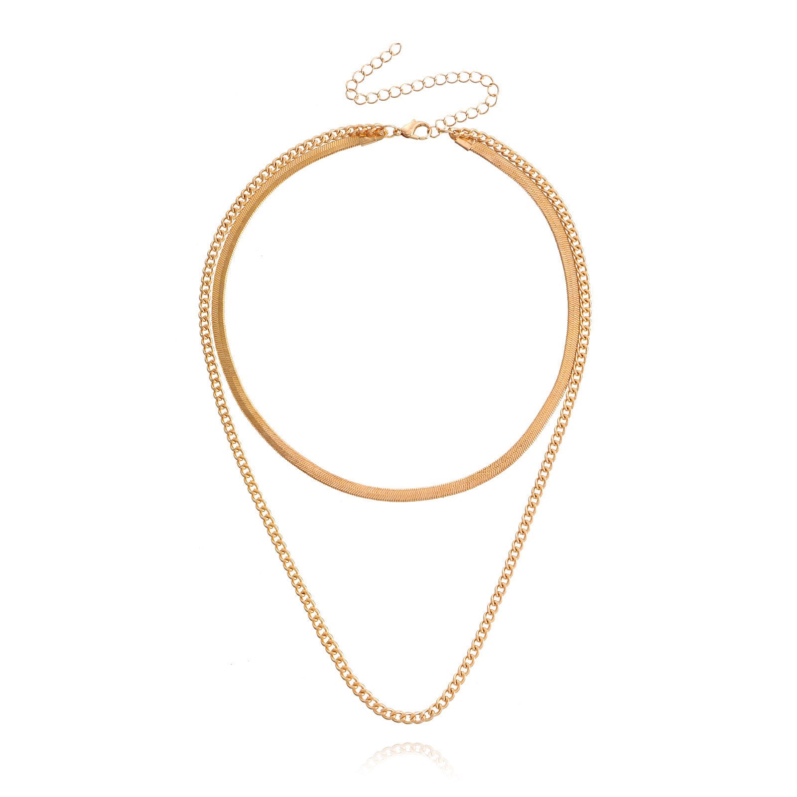 Herringbone Rope Twist Double Chain Layered Necklace