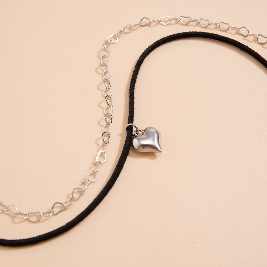 Jewelry Heart Pendant Black Short Choker Necklaces