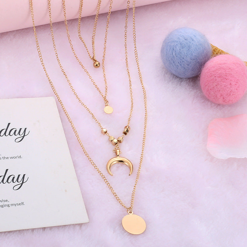 Multi-layer Necklace Moon Pendant