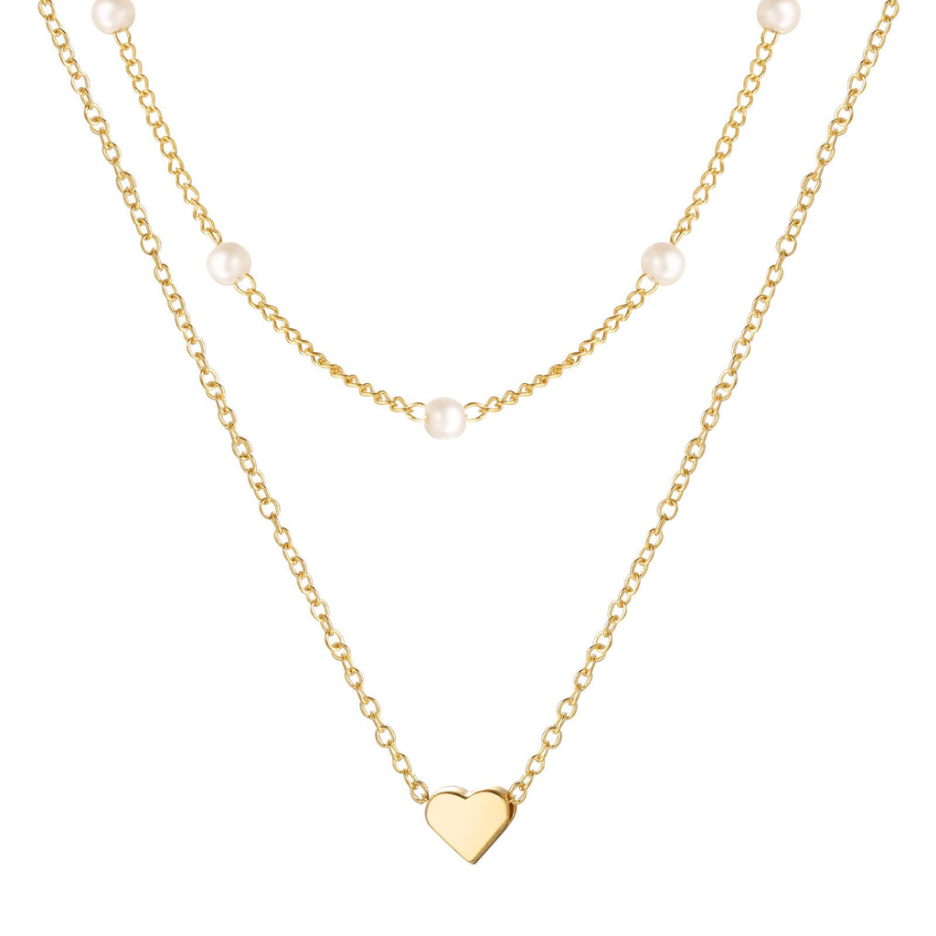 Pearl Chain Necklace Love Heart Pendant