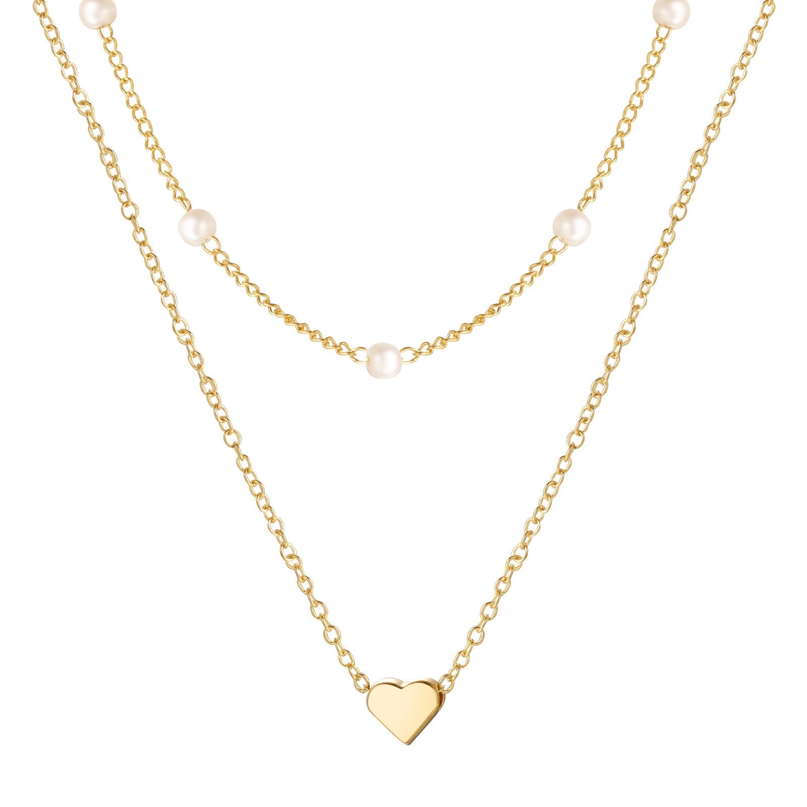 Pearl Chain Necklace Love Heart Pendant