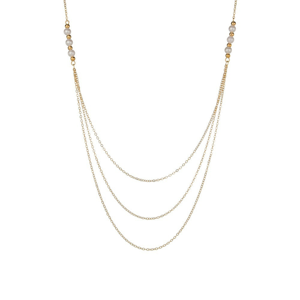 Dainty Multi Layer Chain Baroque Pearl Necklace
