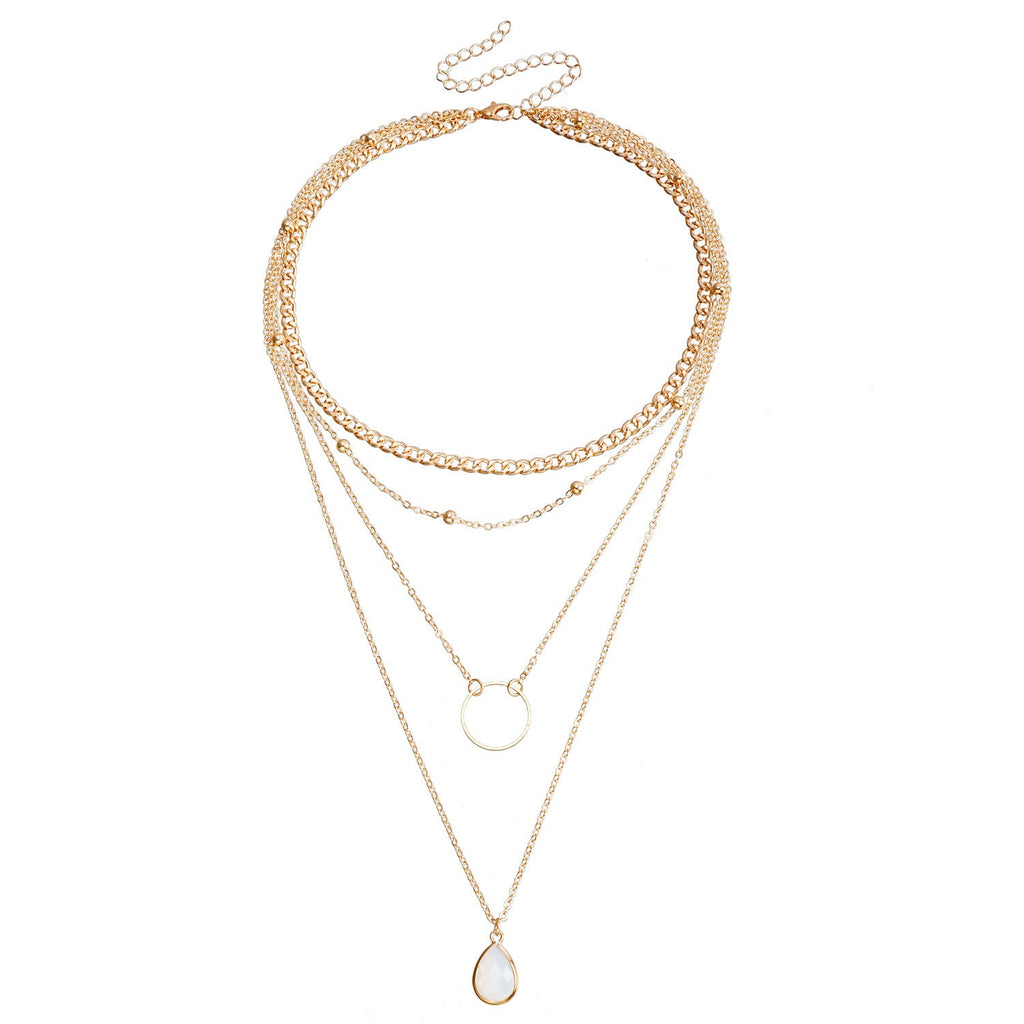 Water Drop Stone Circle Fashion Pendant Necklace