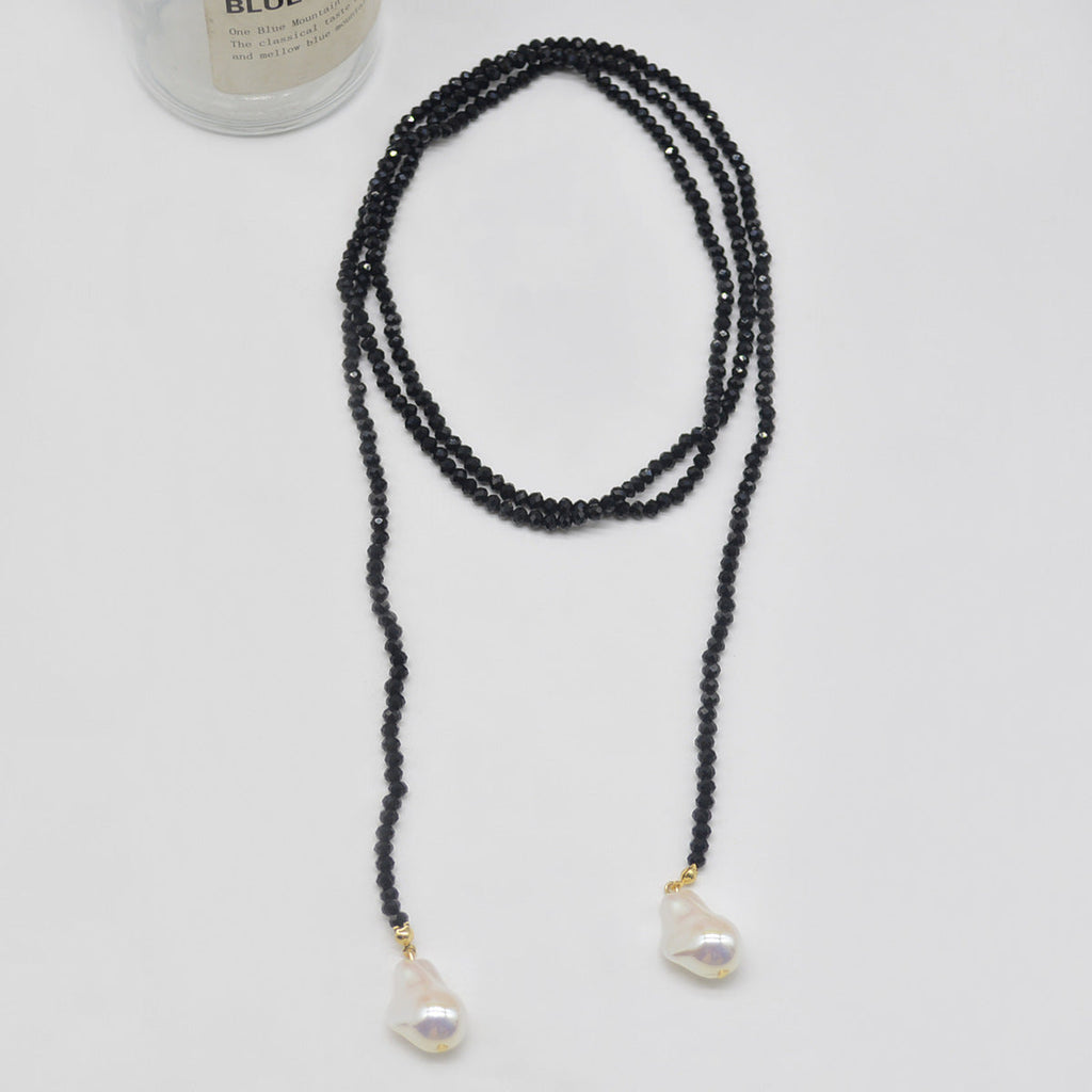 Sweater Necklace Black Crystal Pendant
