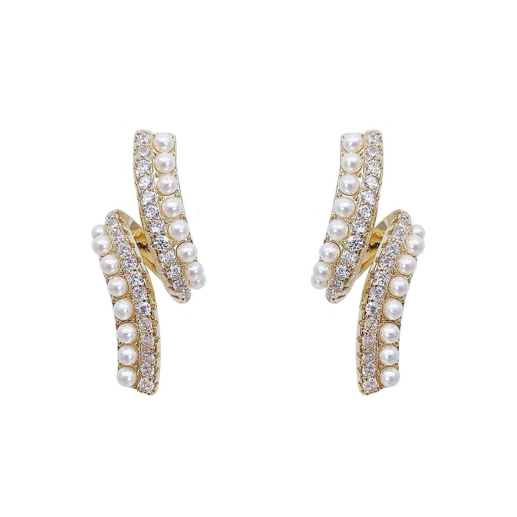 Twisted Rhinestones Pearl Earring
