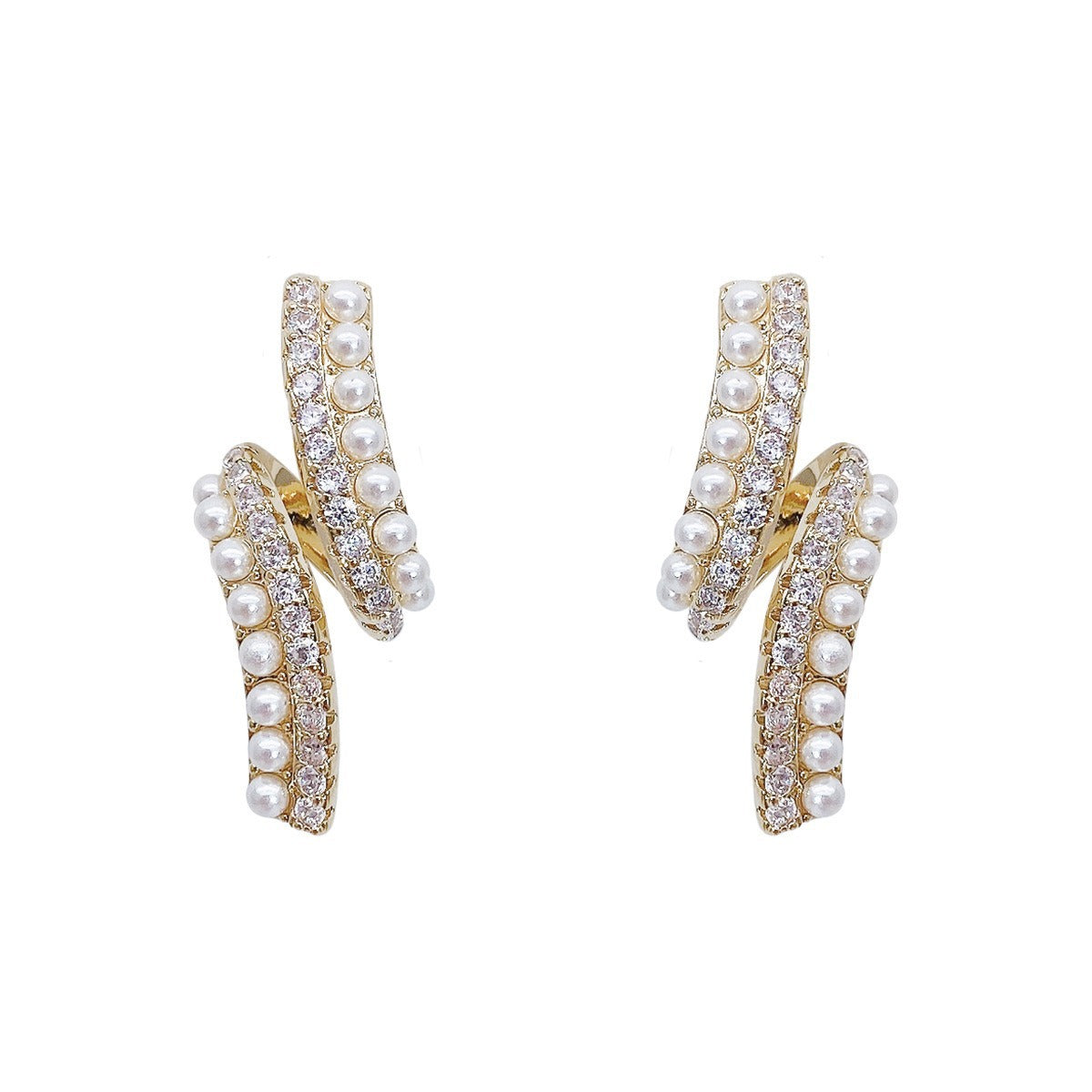 Twisted Rhinestones Pearl Earring