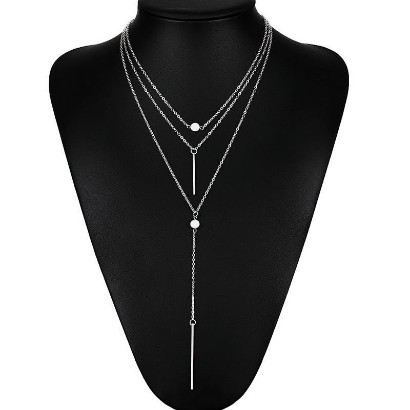 Multi-Layer Tassel Charm Bar Choker Necklace