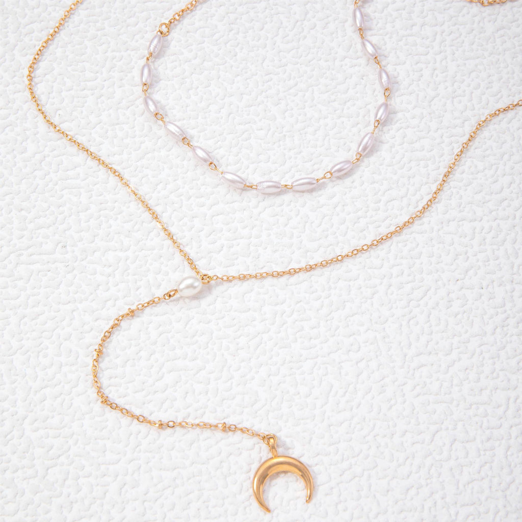 Women Pearl Bead Multi-layer Collarbone Chain Necklace