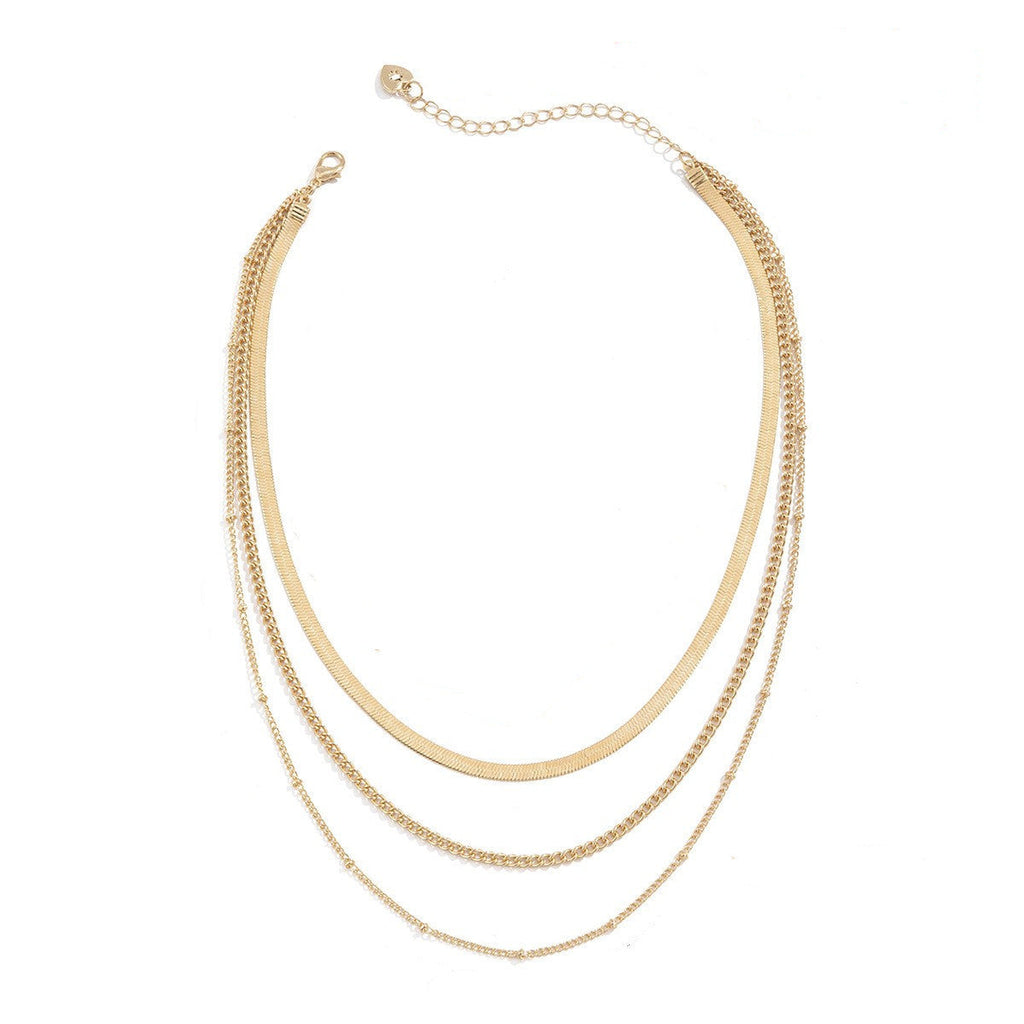 Chain Choker Necklace Gold Silver Plated Three Link Chains Layer Jewelry