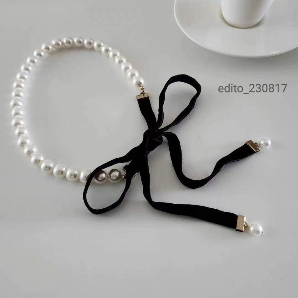 Vintage Elegant Pearls Bow Tie Necklace