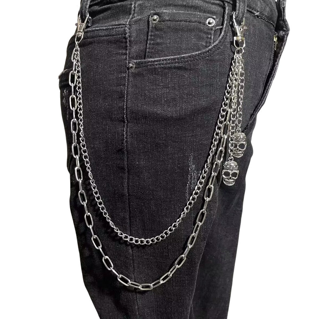 Punk Jewelry Hip Hop Double Layer Skull Pendant Trousers Chains
