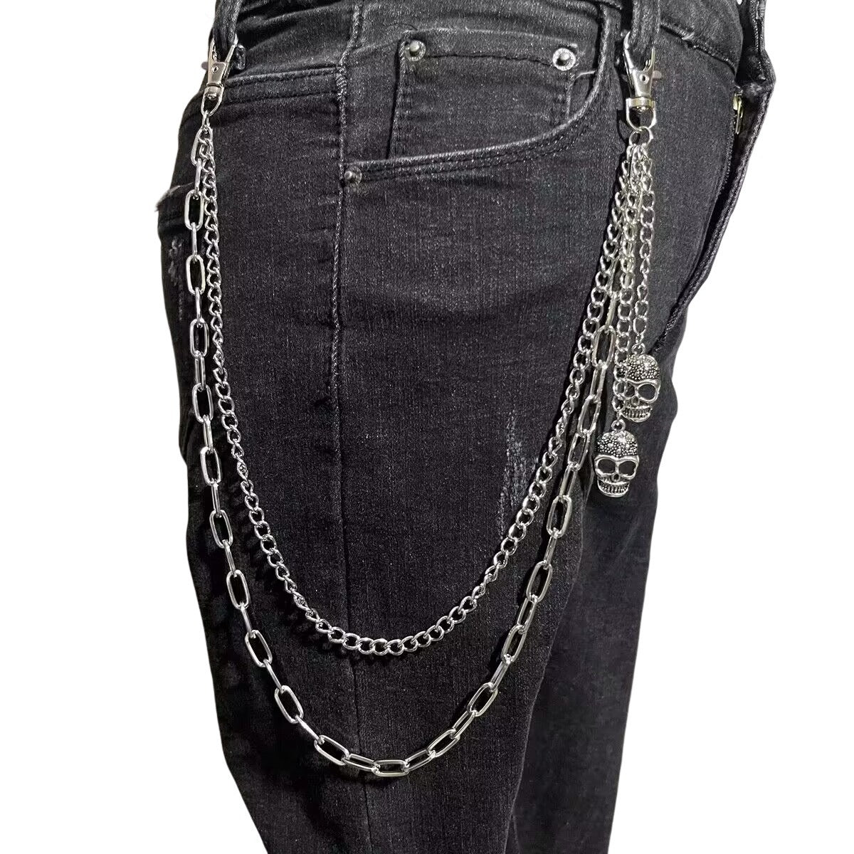 Punk Jewelry Hip Hop Double Layer Skull Pendant Trousers Chains