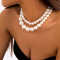 Fashion Double Layer Big Pearl Choker Beaded Statement Necklace