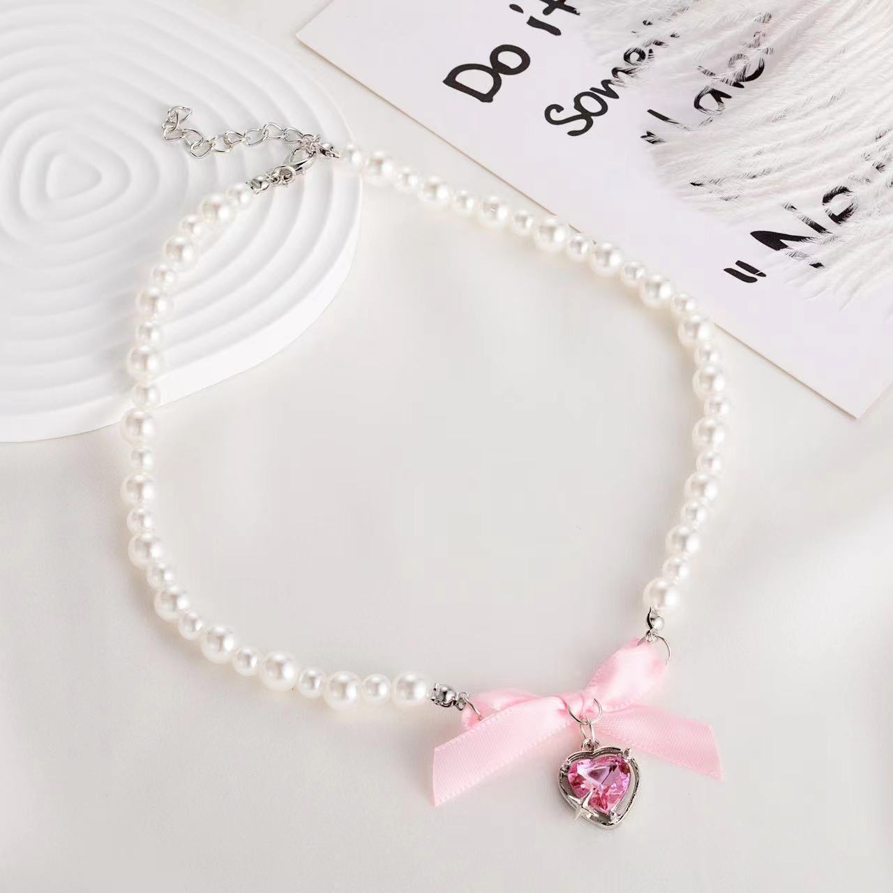 Sweet Love Bow Pearl Necklace Girls