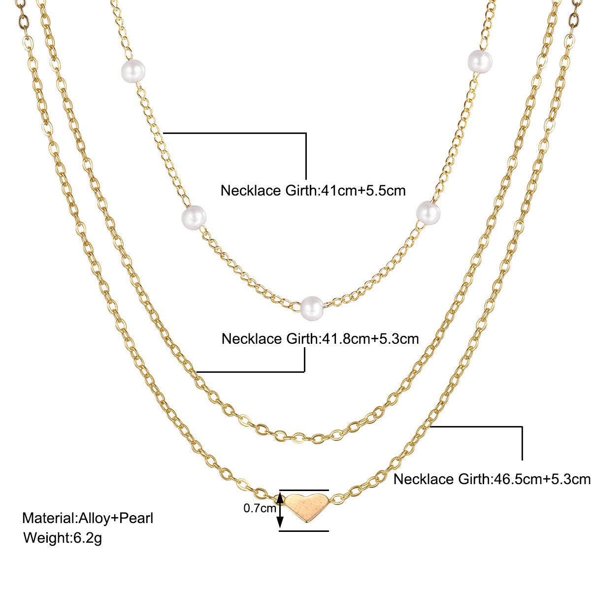 Alloy Heart Necklace Double Layer Fashion Chain Pearl Necklace