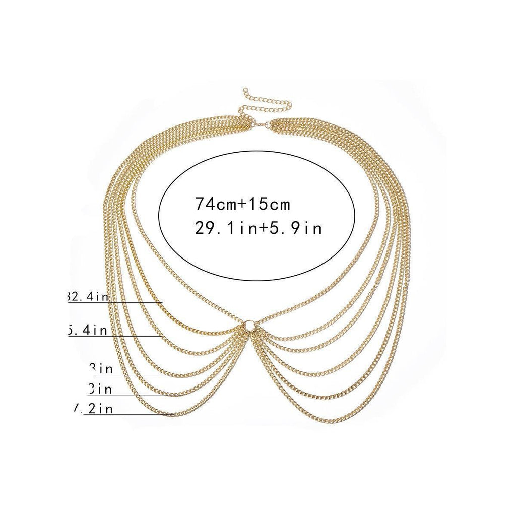Multi Layer Curb Metal Waist Chain Wave Tassel Chain Belt Body Chain