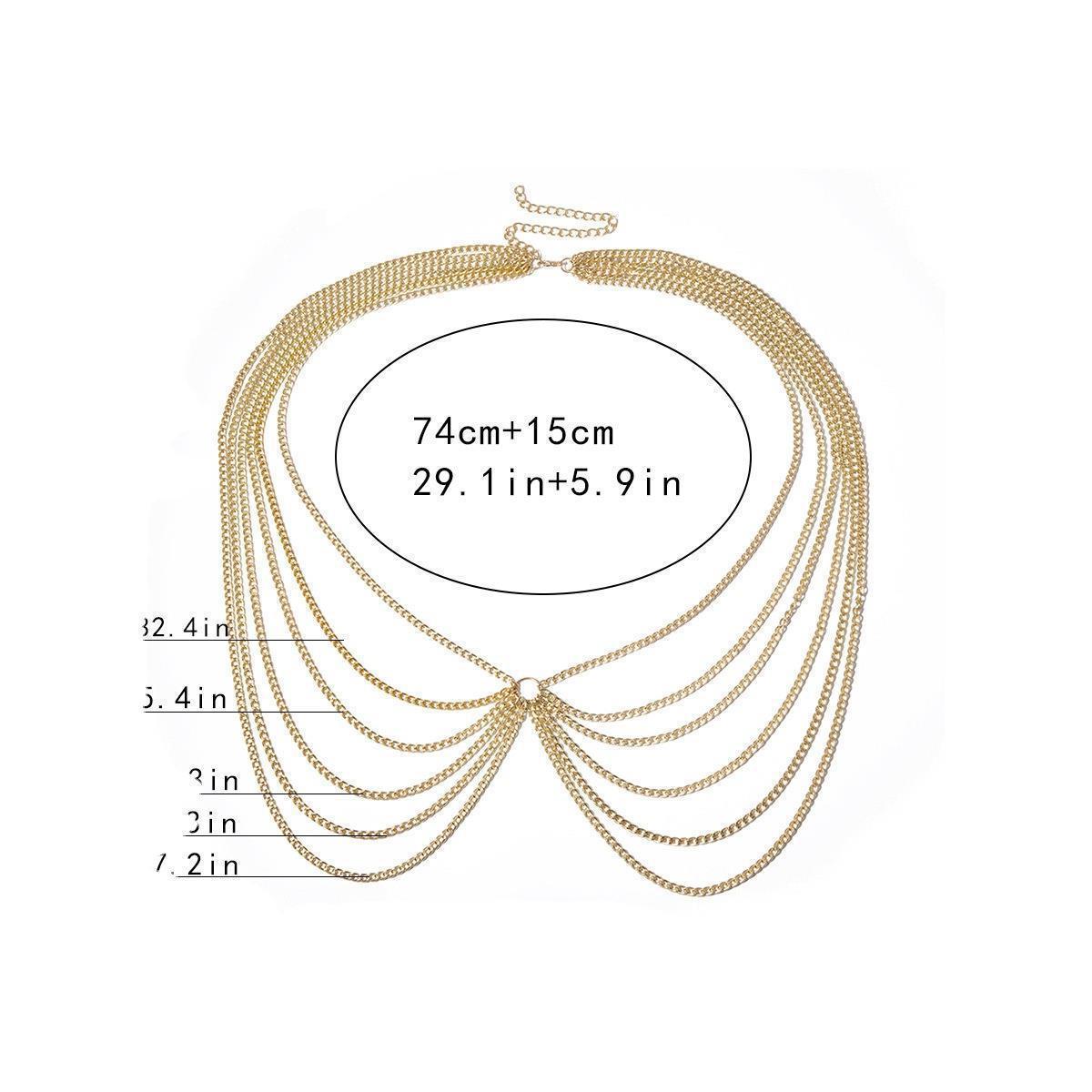 Multi Layer Curb Metal Waist Chain Wave Tassel Chain Belt Body Chain