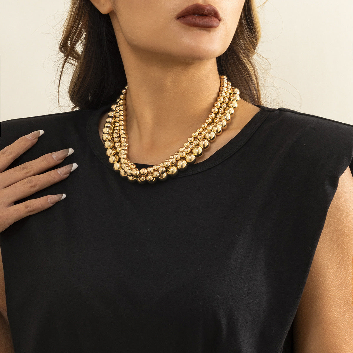 Multilayer Choker Necklace Round Plastic Resin Beads