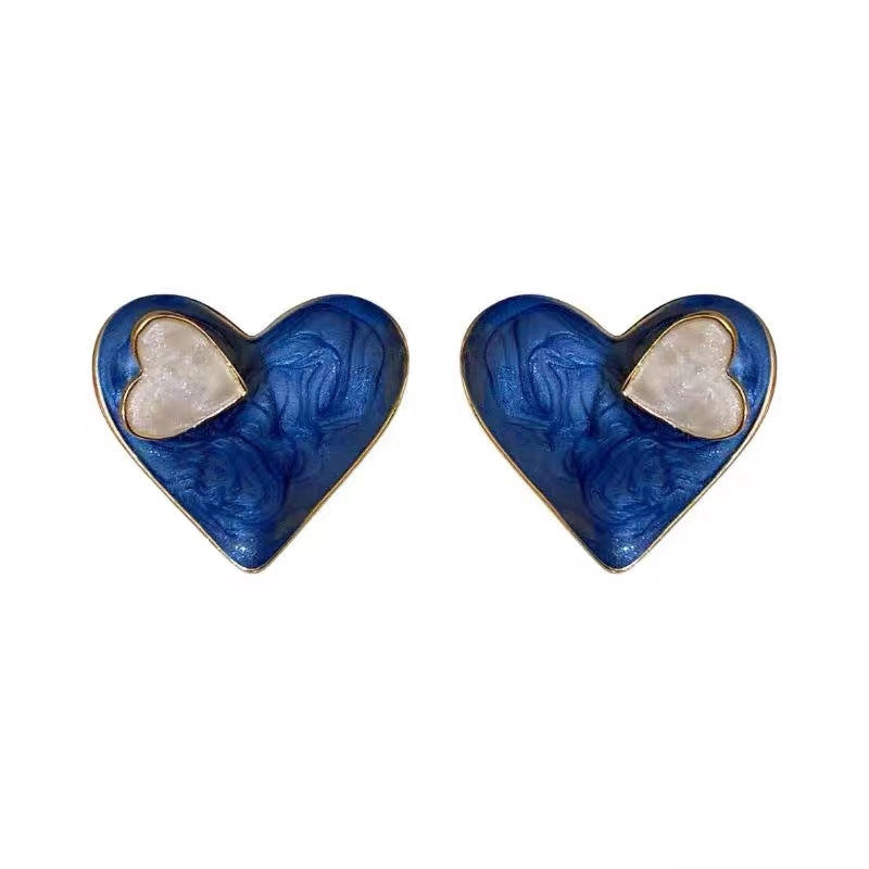 Sweet Enamel Blue Heart Earrings