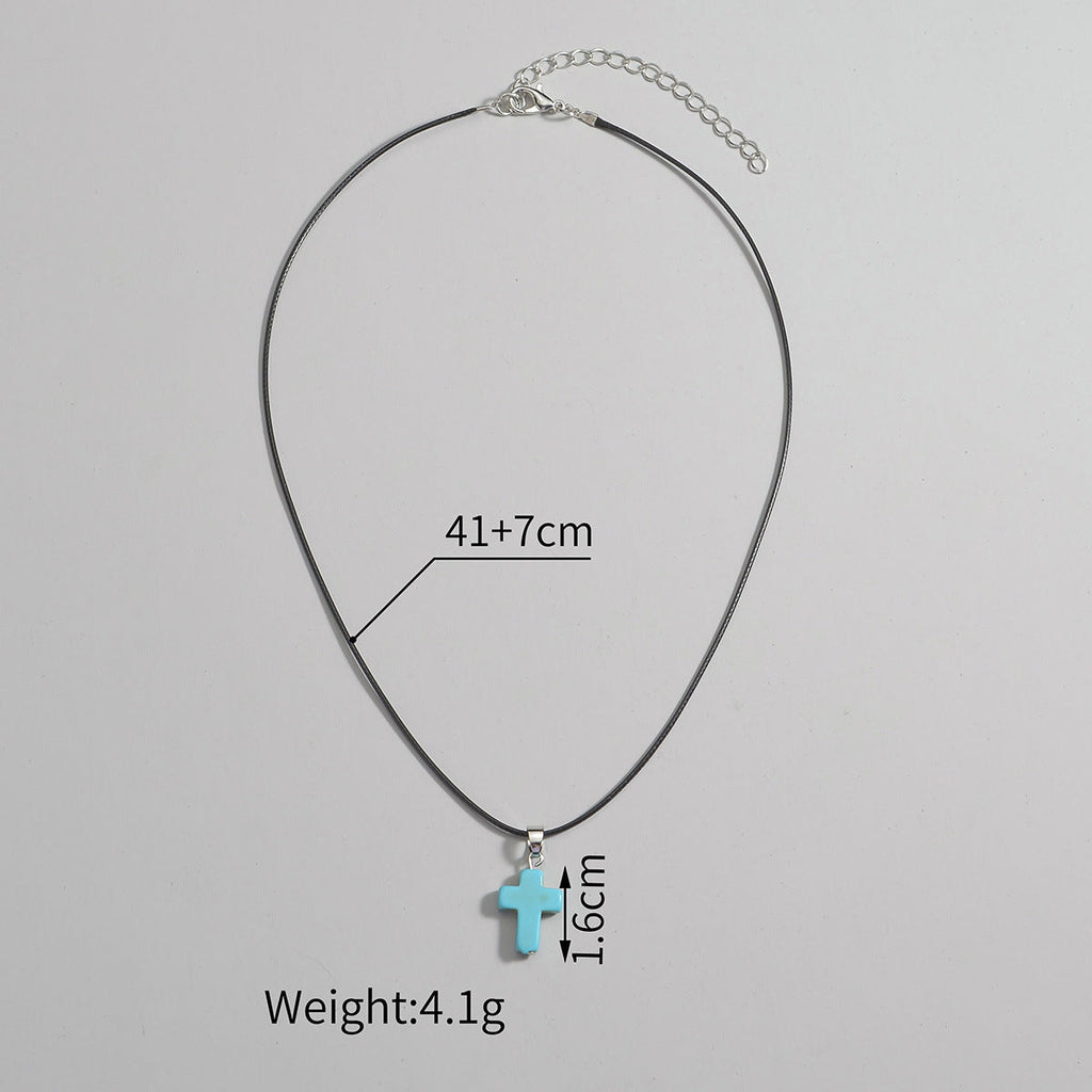 Natural Gemstone Cross Pendant Necklace
