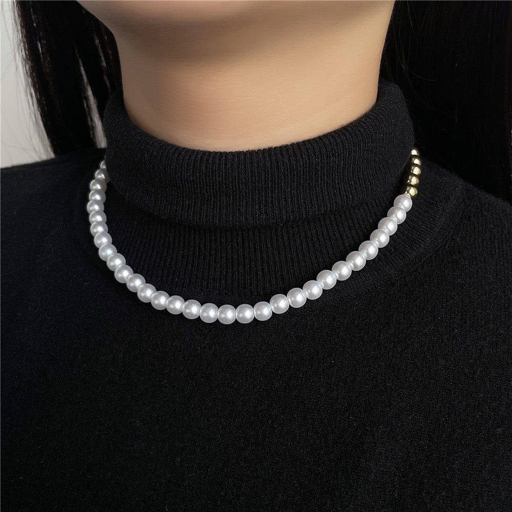 Round Pearl Two Color Beaded Necklace