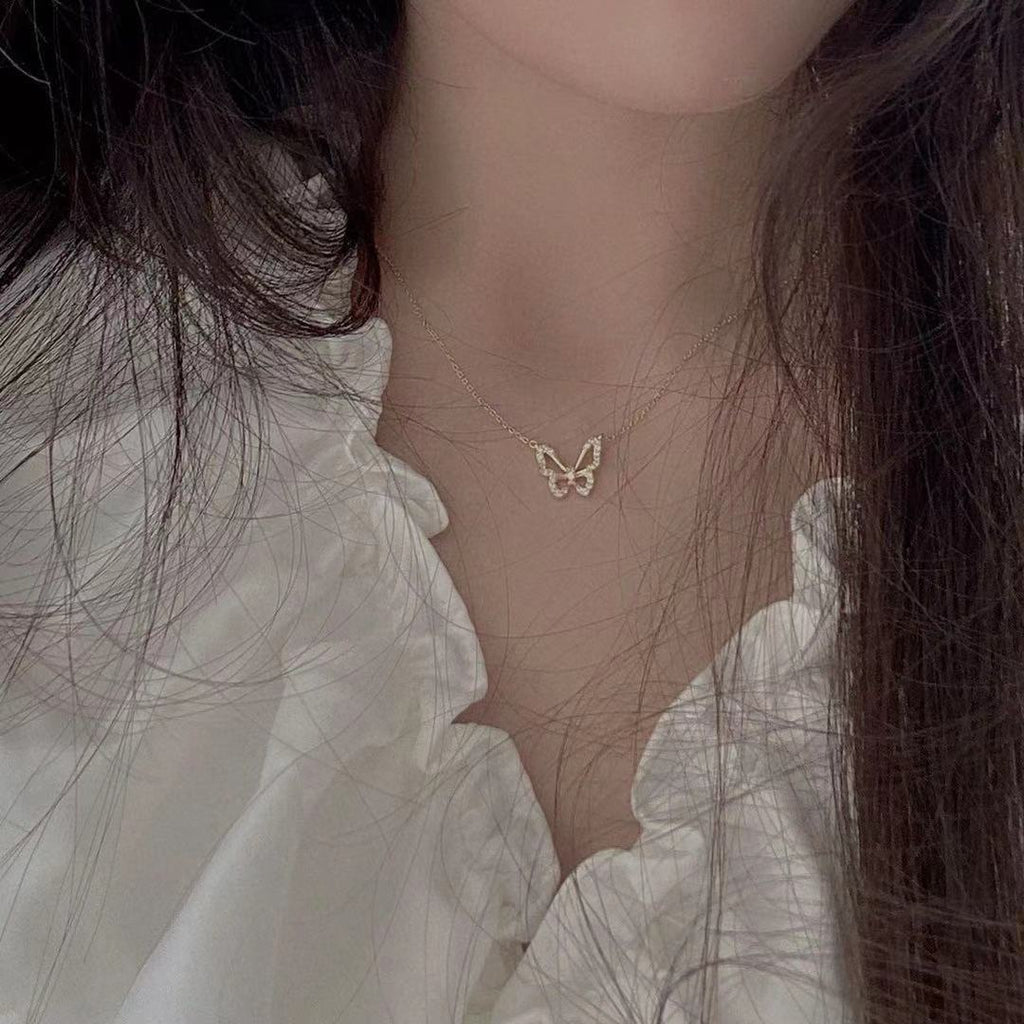 Crystal Butterfly Pendant Choker Necklaces