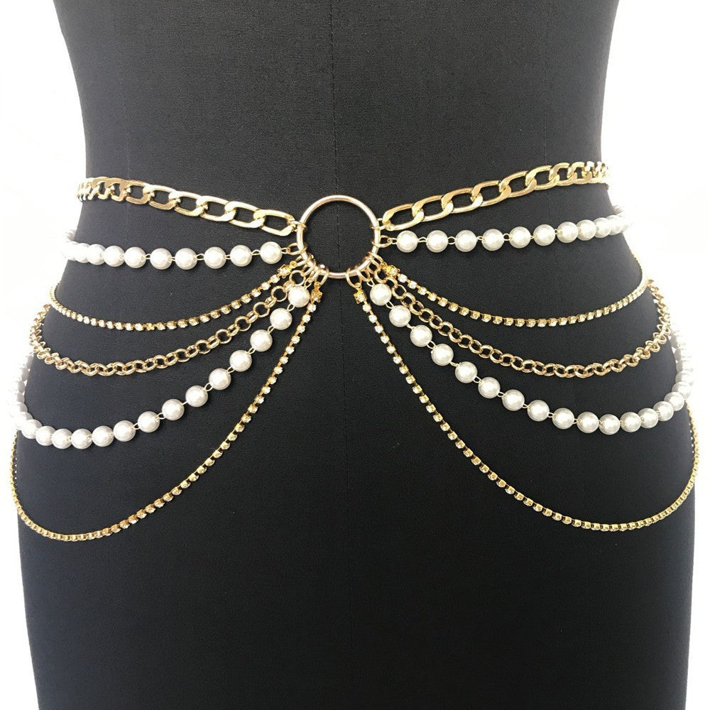 Layered Imitation Pearl Body Chains