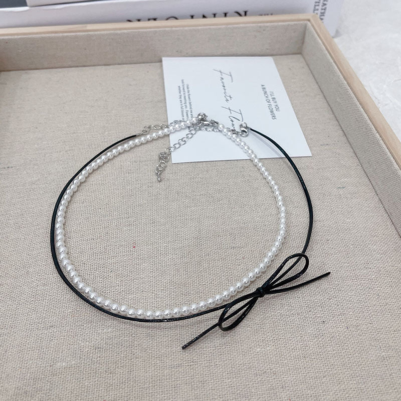 Beaded BowKnot Necklace Lovely Pearl Chokers Necklace