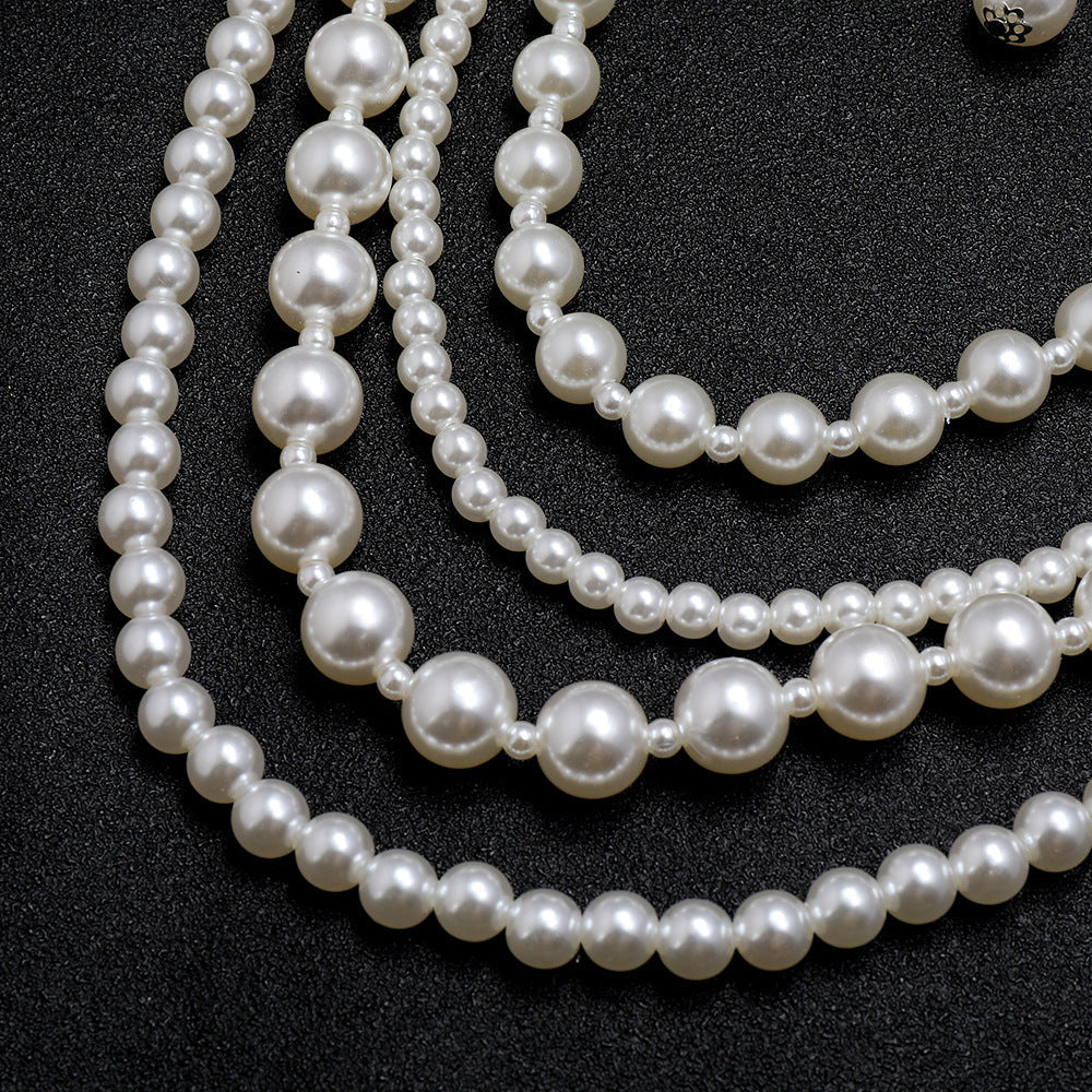 Multi Layers Long Pearl Necklace Earrings Set for Women
