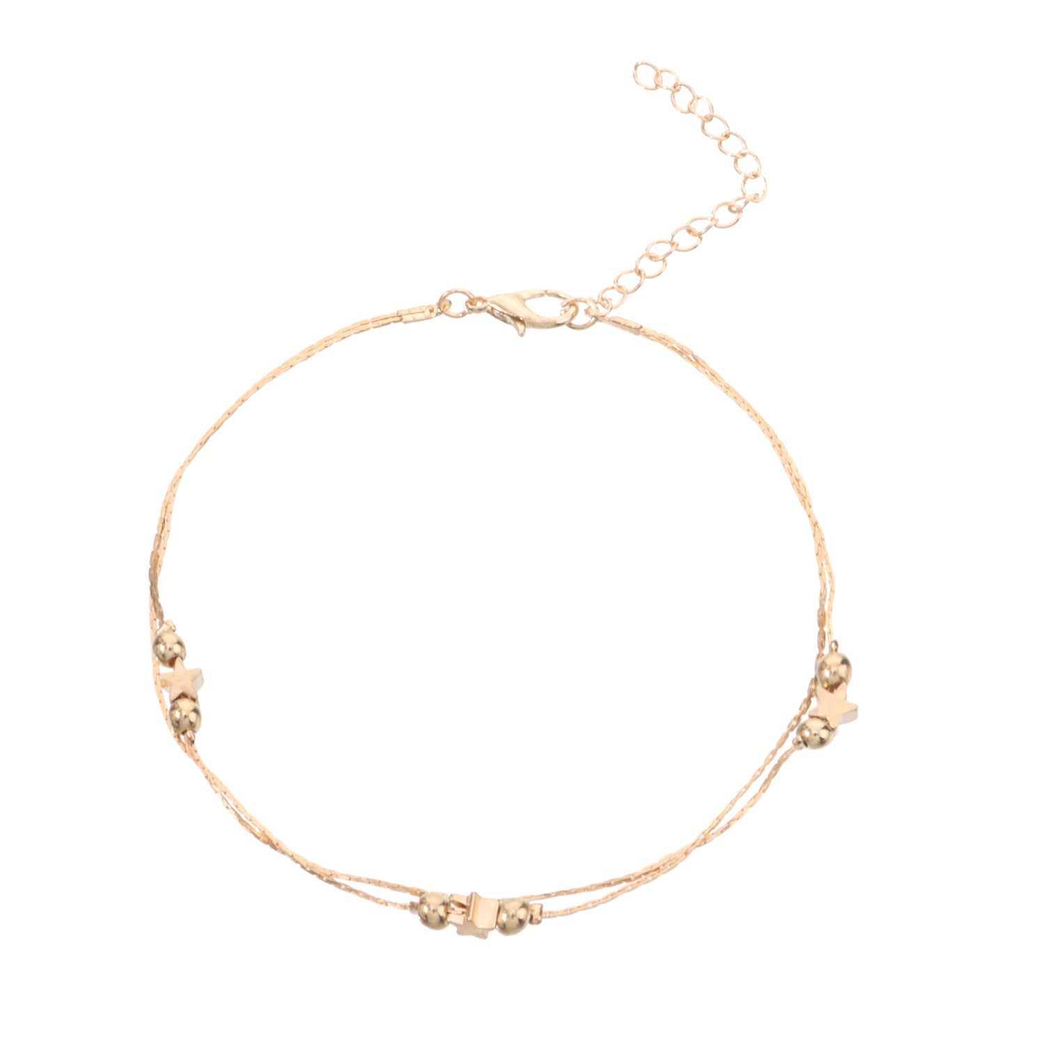 Double Twist Chain Beads Star Charm Foot Bracelets