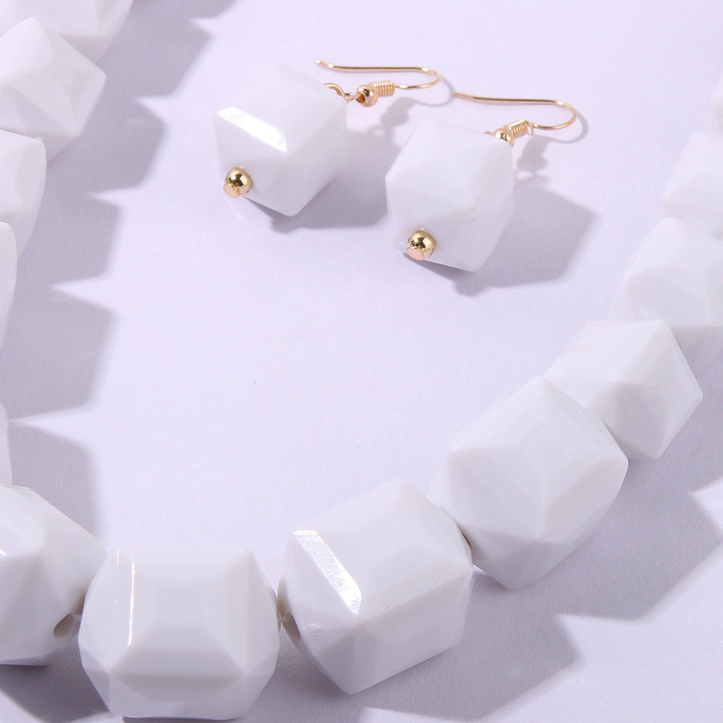 Acrylic Jewelry Set White Black Beads Necklace Earring