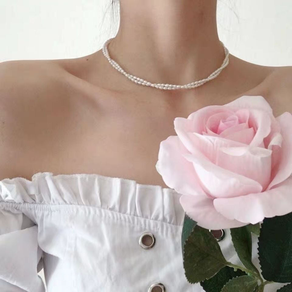 Vintage Layered Pearl Choker Necklace Double Strand Pearl Necklace
