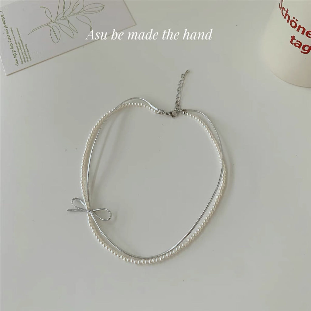 BowKnot Necklace Lovely Pearl Chokers Necklace