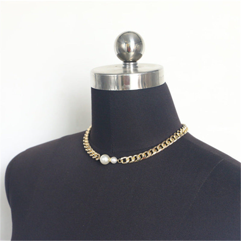 Punk Link Chain Necklace Classic White Baroque Pearl