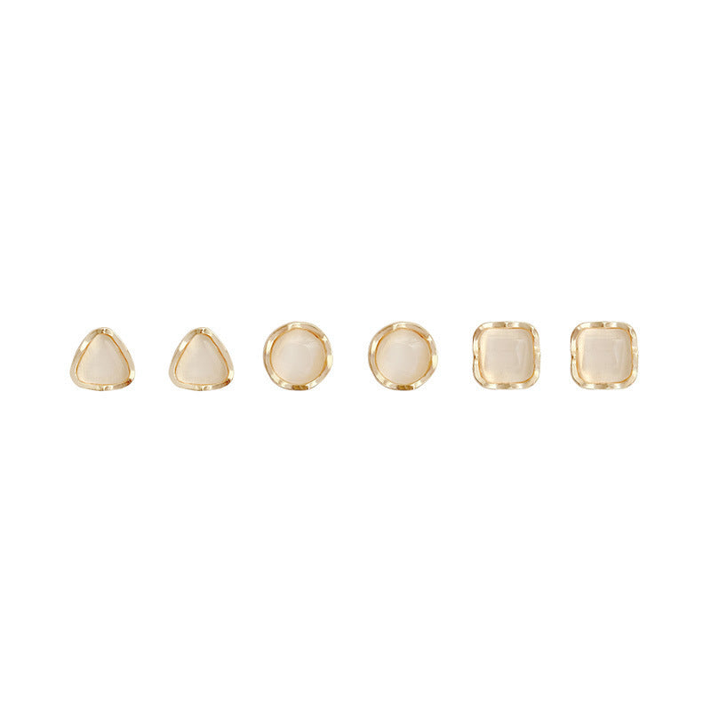 Opal Geometric Stud Earring Set