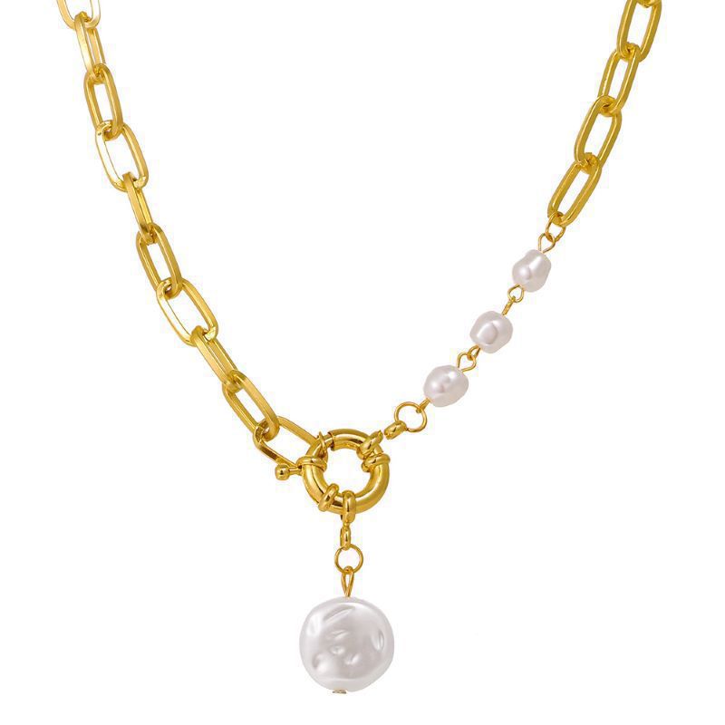 Irregular Shaped Pearl Chain Necklace