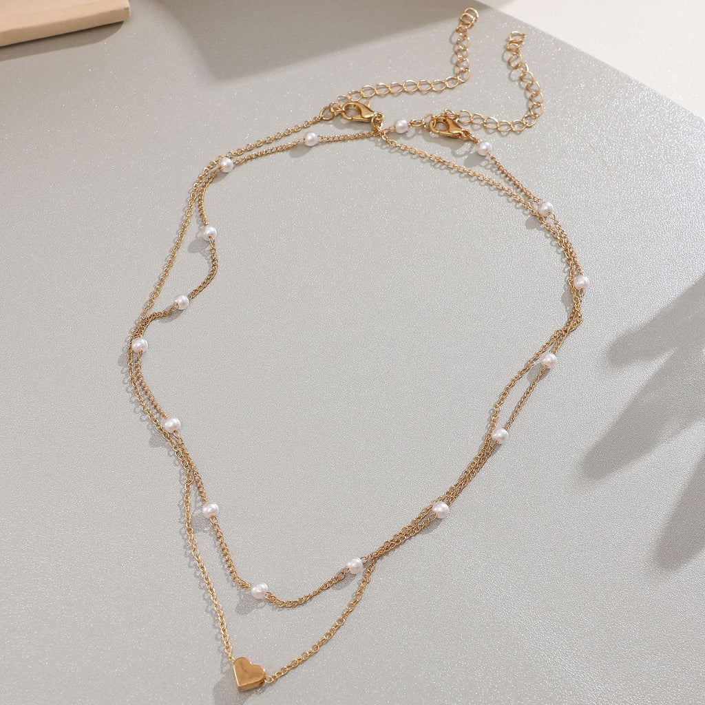 Pearl Chain Necklace Love Heart Pendant