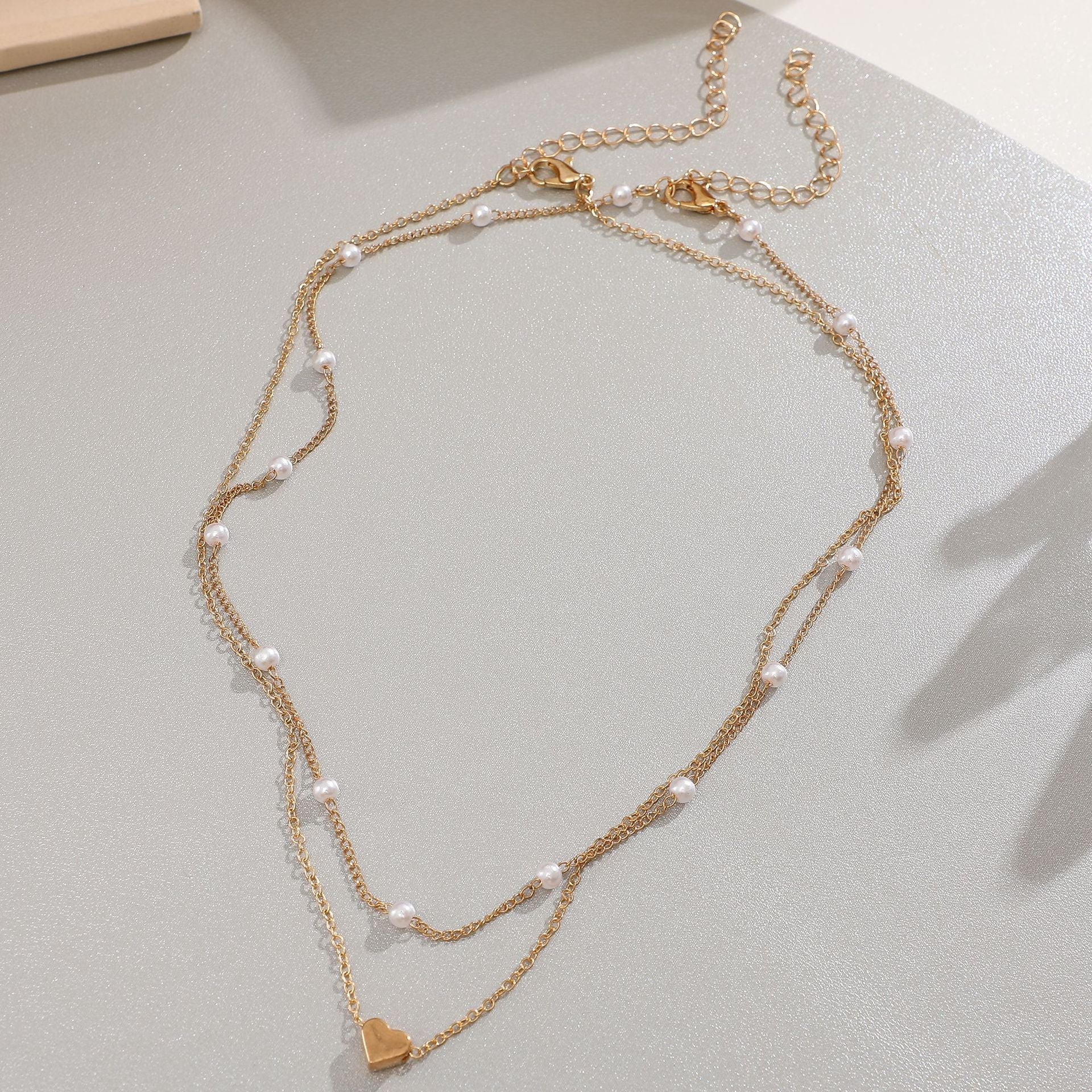 Pearl Chain Necklace Love Heart Pendant
