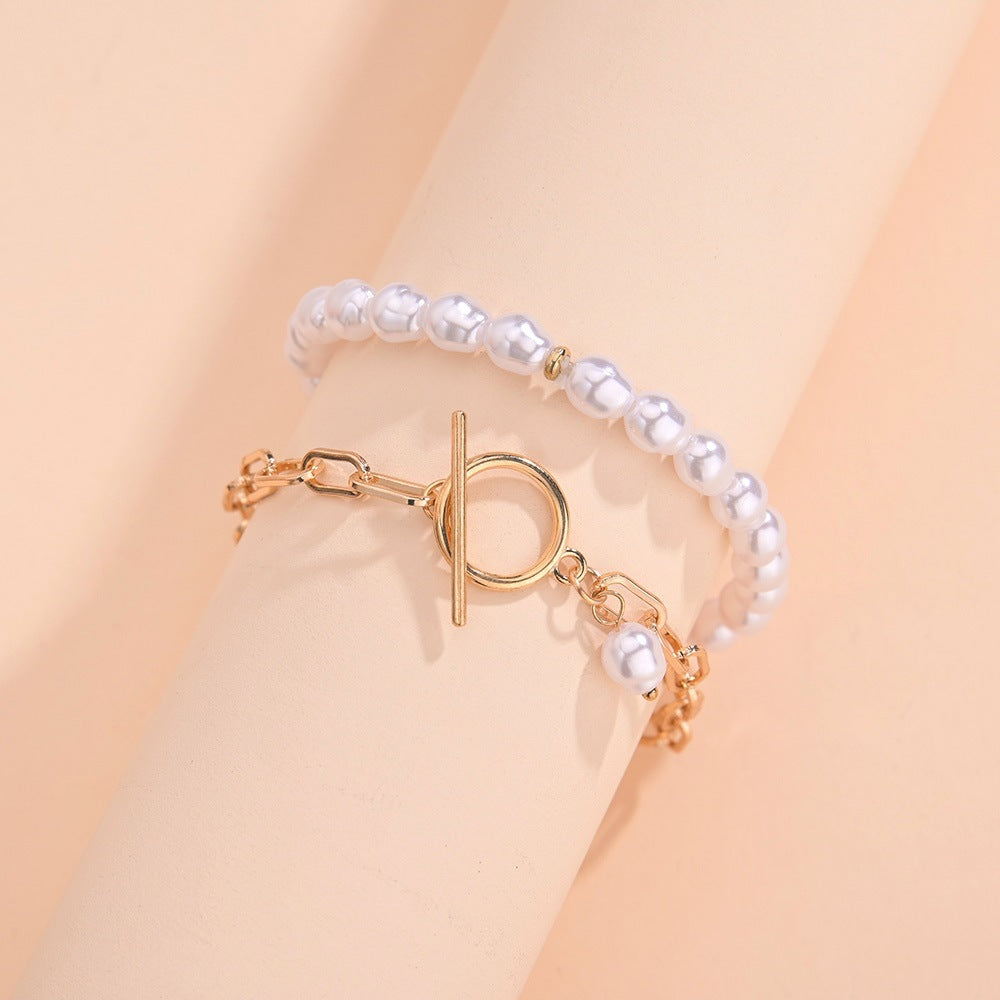 Imitation Pearl Beads Chain Bracelet Set