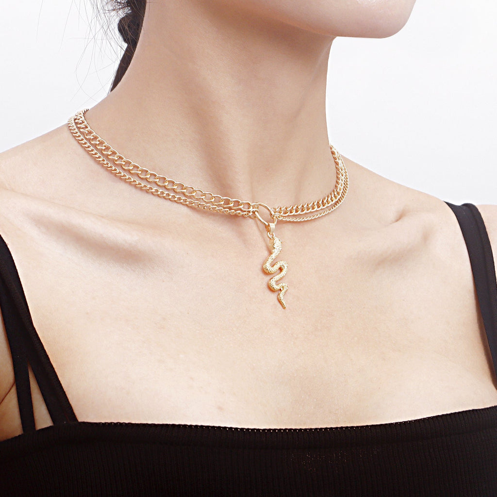 Snake Shaped Pendant Necklace Creative Punk Cuban Chain