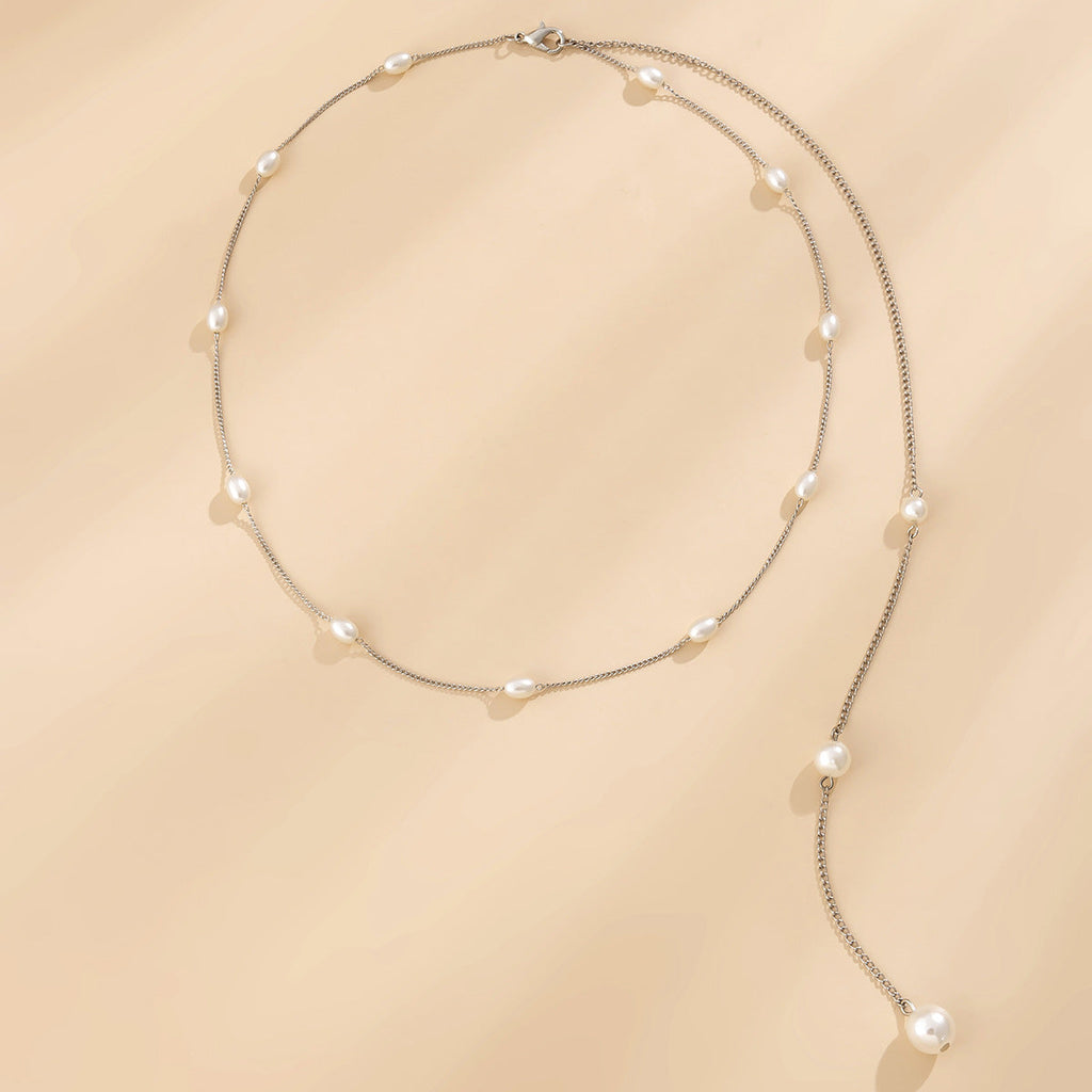 Long Tassel Back Chain Baroque Pearl Bead Necklace