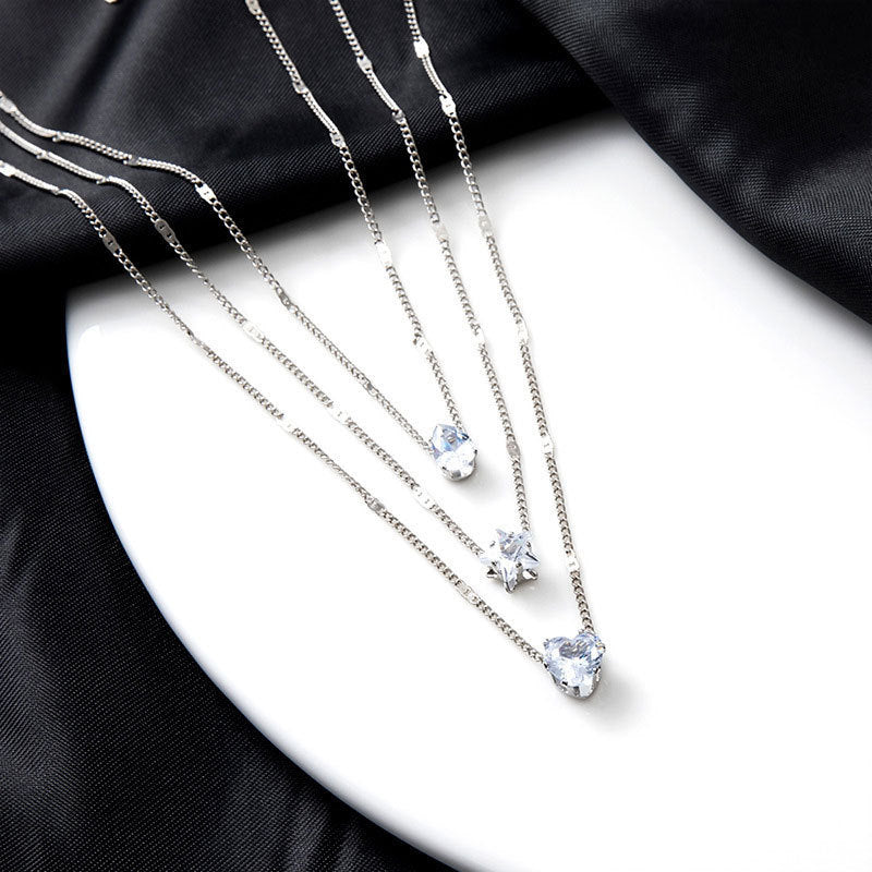 Multi-layered Pentagram Love Drop Pendant Chain Necklace
