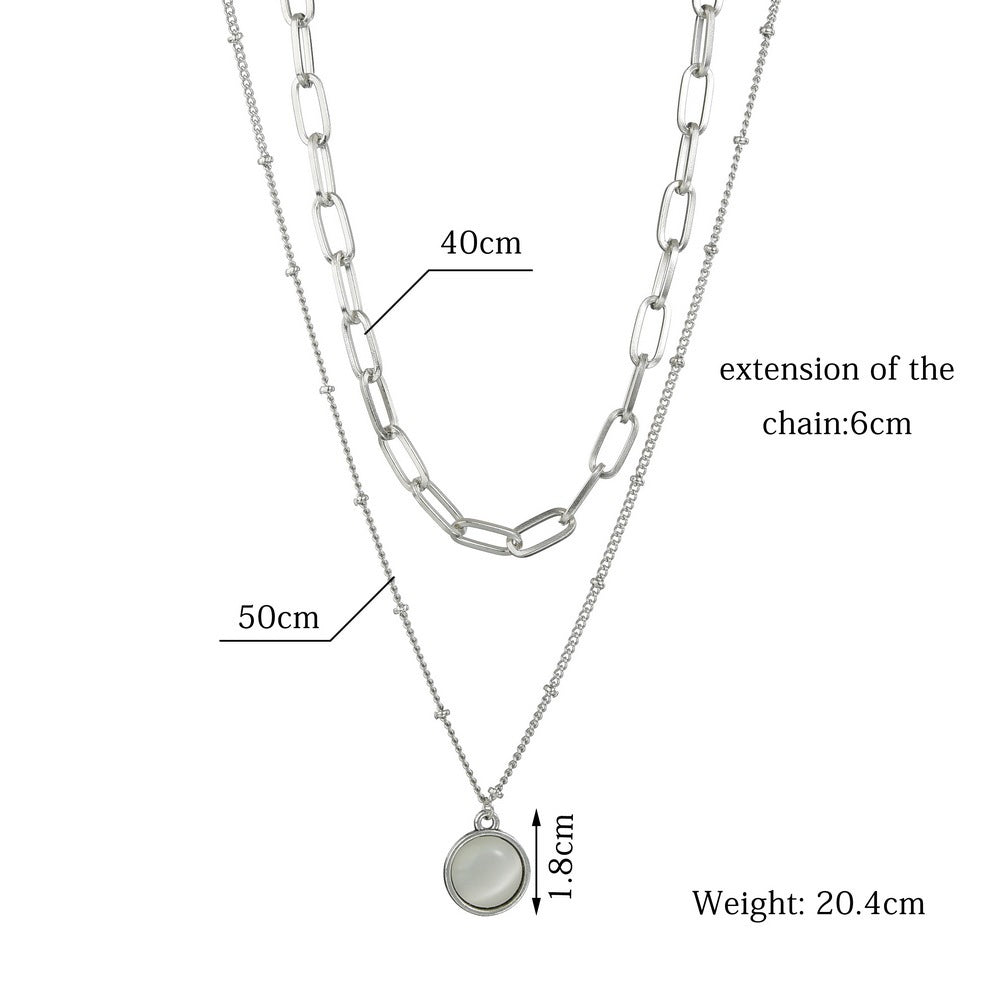 Multi-Layer Chain Opal Pendant Necklace