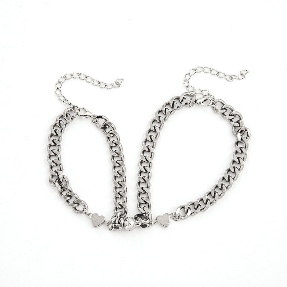 2 Pcs/set Couple Lover Bff Alloy Magnetic Cuban Bracelet