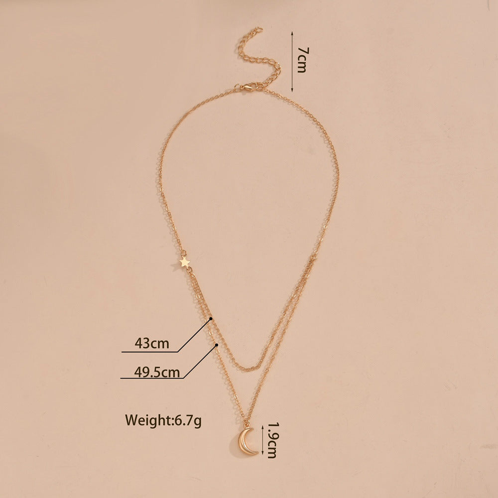 Double Layer Chain Moon Charm Choker Necklace