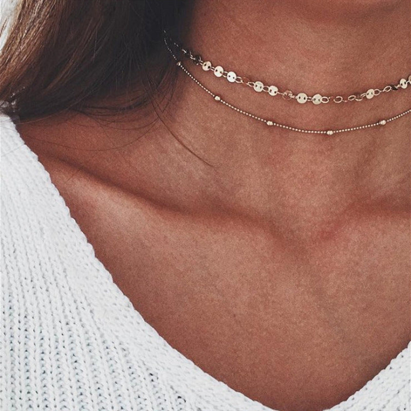 Women Charm Choker Necklace Double Layer