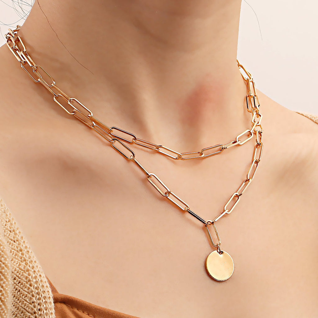 Coin Pendant Paper Clip Chain Necklace